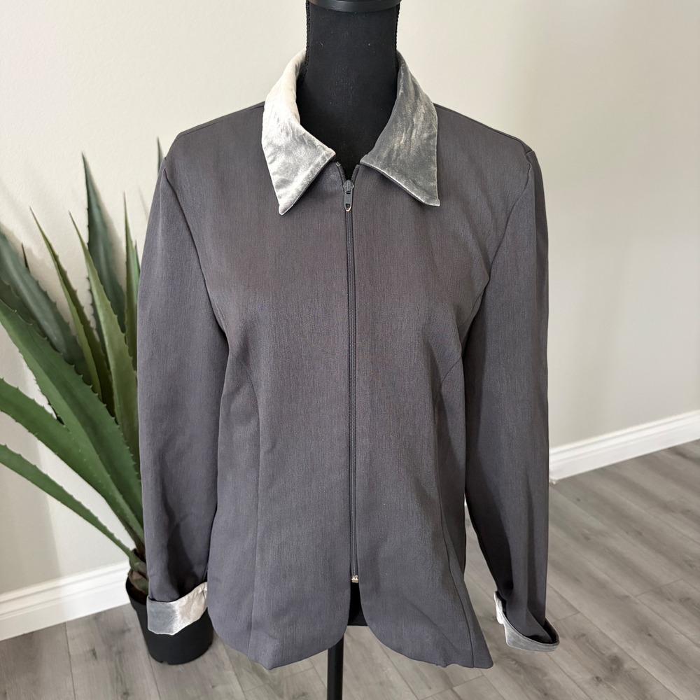 Graff Californiawear Vintage 90s Velvet Trim Zip Jacket Womens 12 Dark Academia